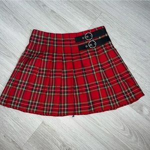 Red Pleaded Mini Skirt